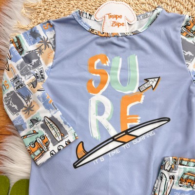 Linha Praia - Blusa Manga Longa com Proteção UV50+ Surf e Sunga - Azul